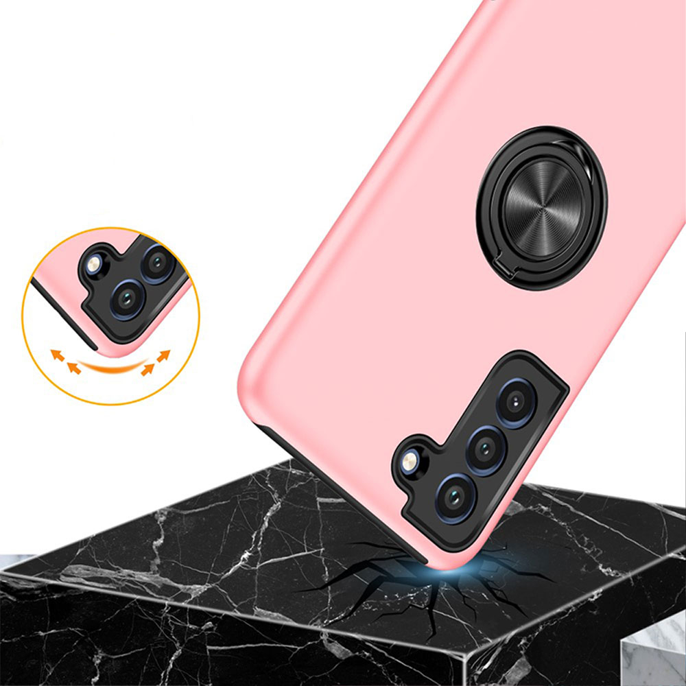 Samsung Galaxy S21 FE 5G Hybrid Hardcase Hülle   Magnetischer Kickstand Haltering - Rosa (Matt)
