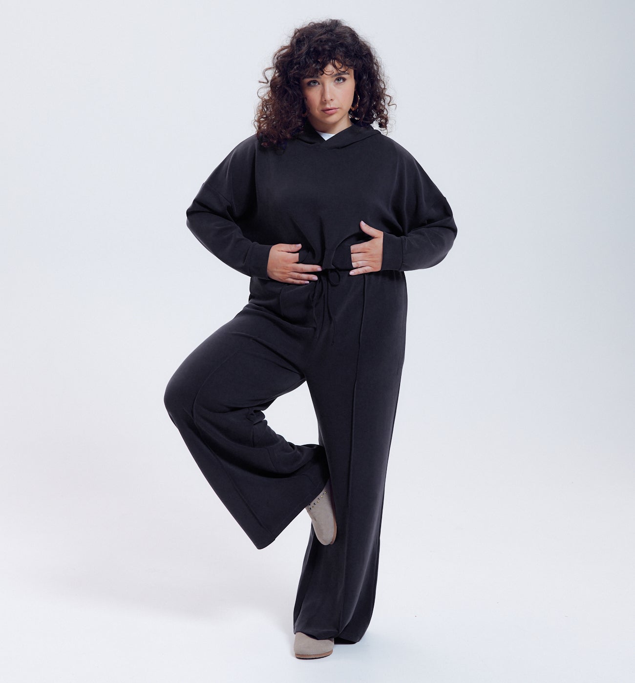 Pantalon large taille haute - MARINE MOYEN