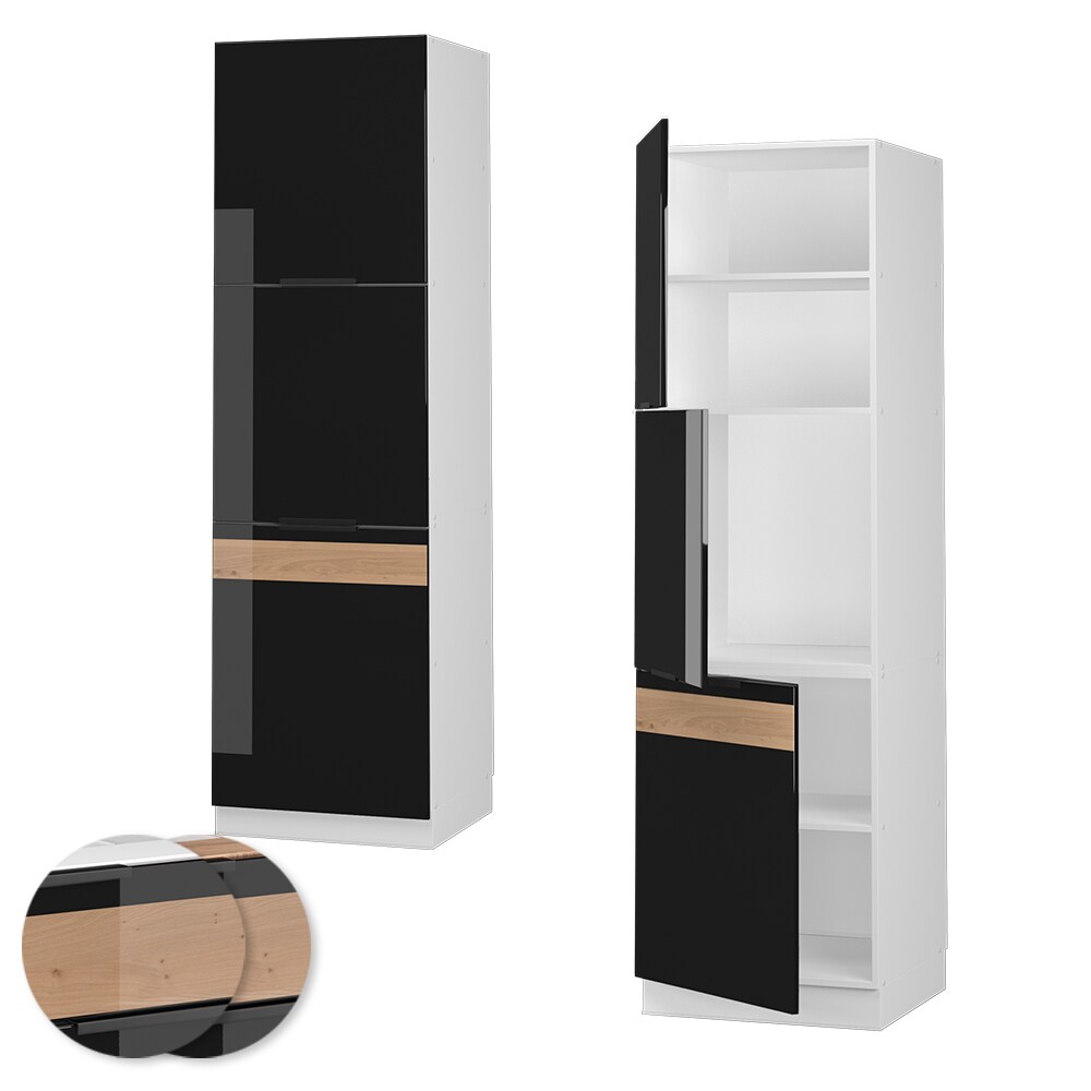 Vicco Herdhochschrank Küchenschrank Küchenmöbel Fame-Line Weiß Schwarz Eiche 60 cm modern Hochglanz