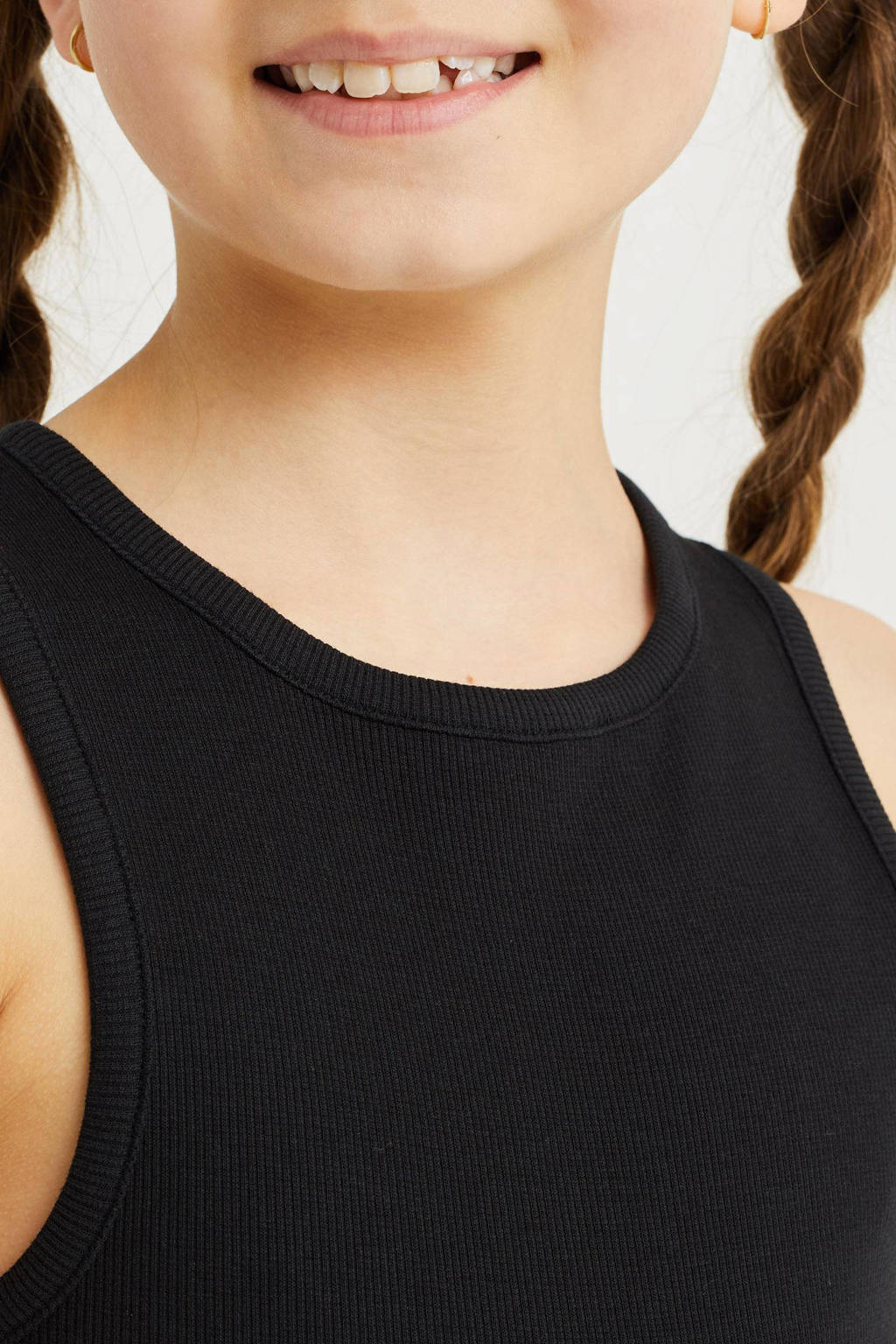 WE Fashion ribgebreidetop zwart