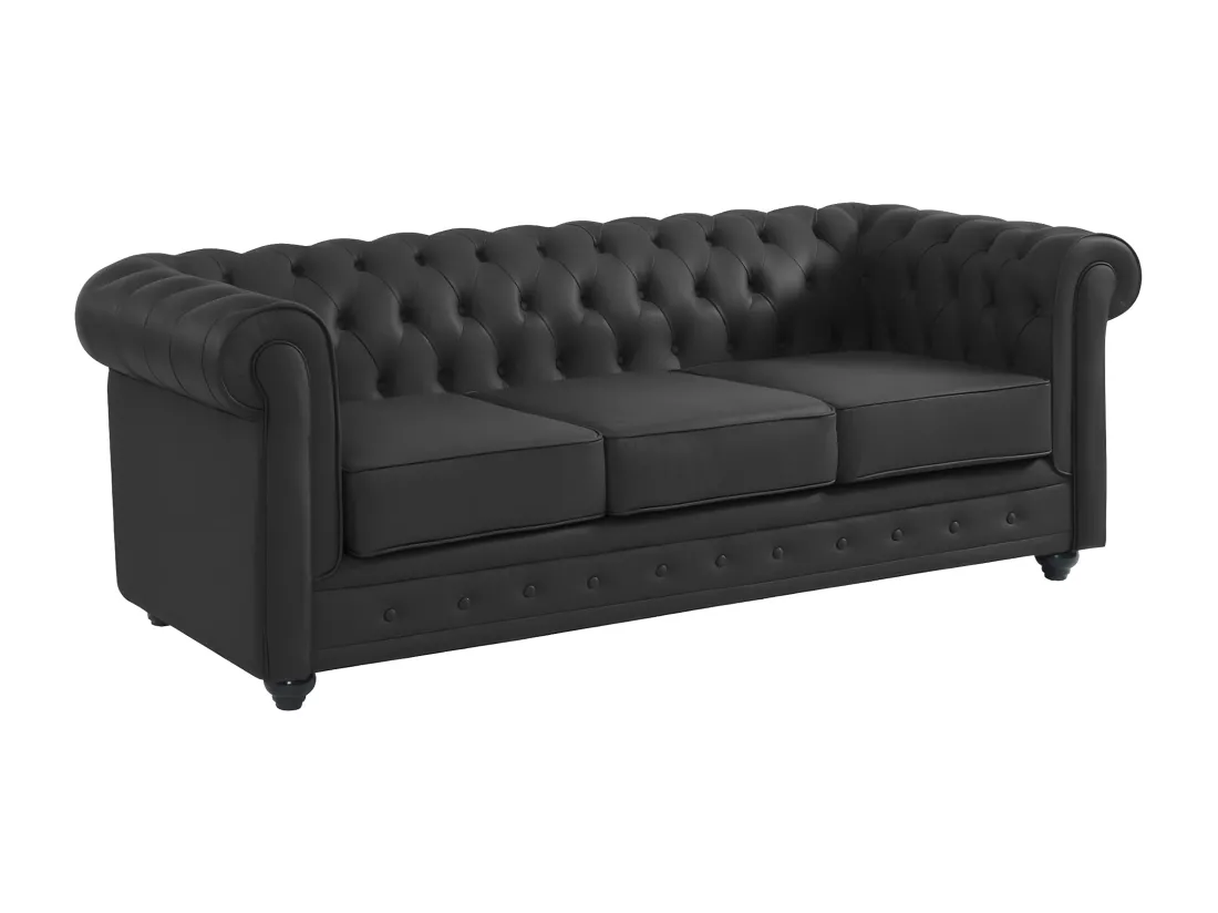 Canapé 3 places en cuir de buffle noir CHESTERFIELD