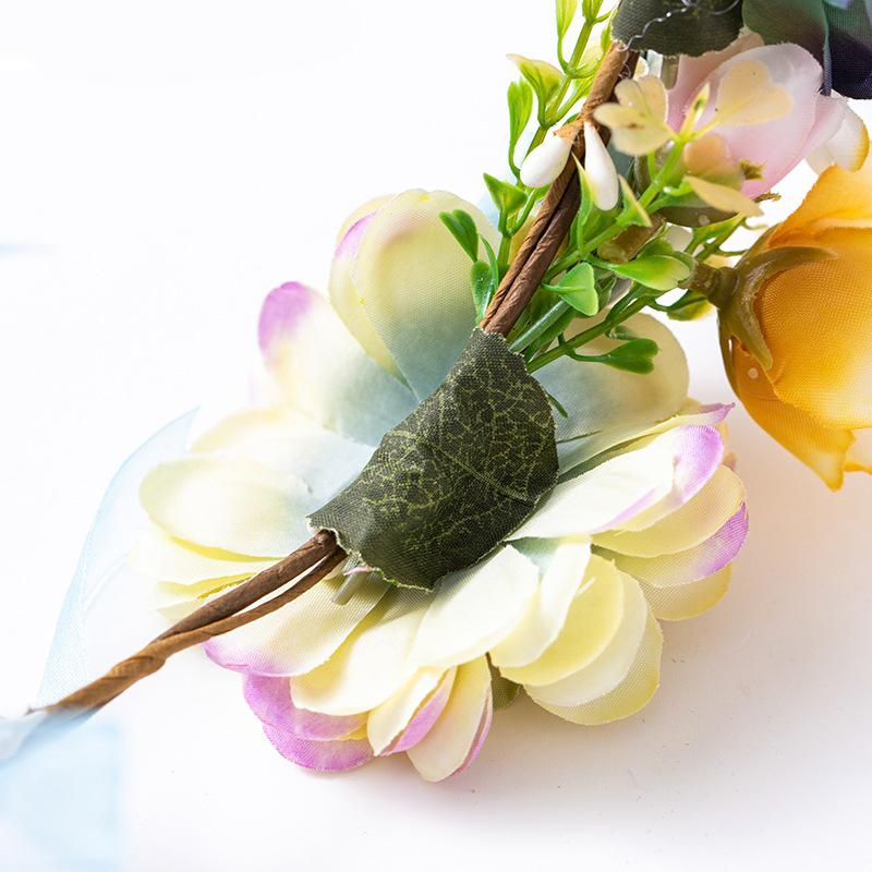 (Ø18cm) Haar Blumenkranz Accessoire Rosen Hochzeitskranz - Blau / Gelb