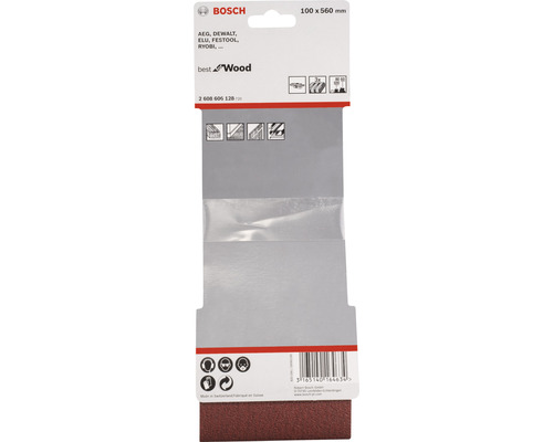 Schuurband voor Bosch bandschuurmachines, 100x560 mm, korrel 60/80/100, ongeperforeerd, 3 stuks