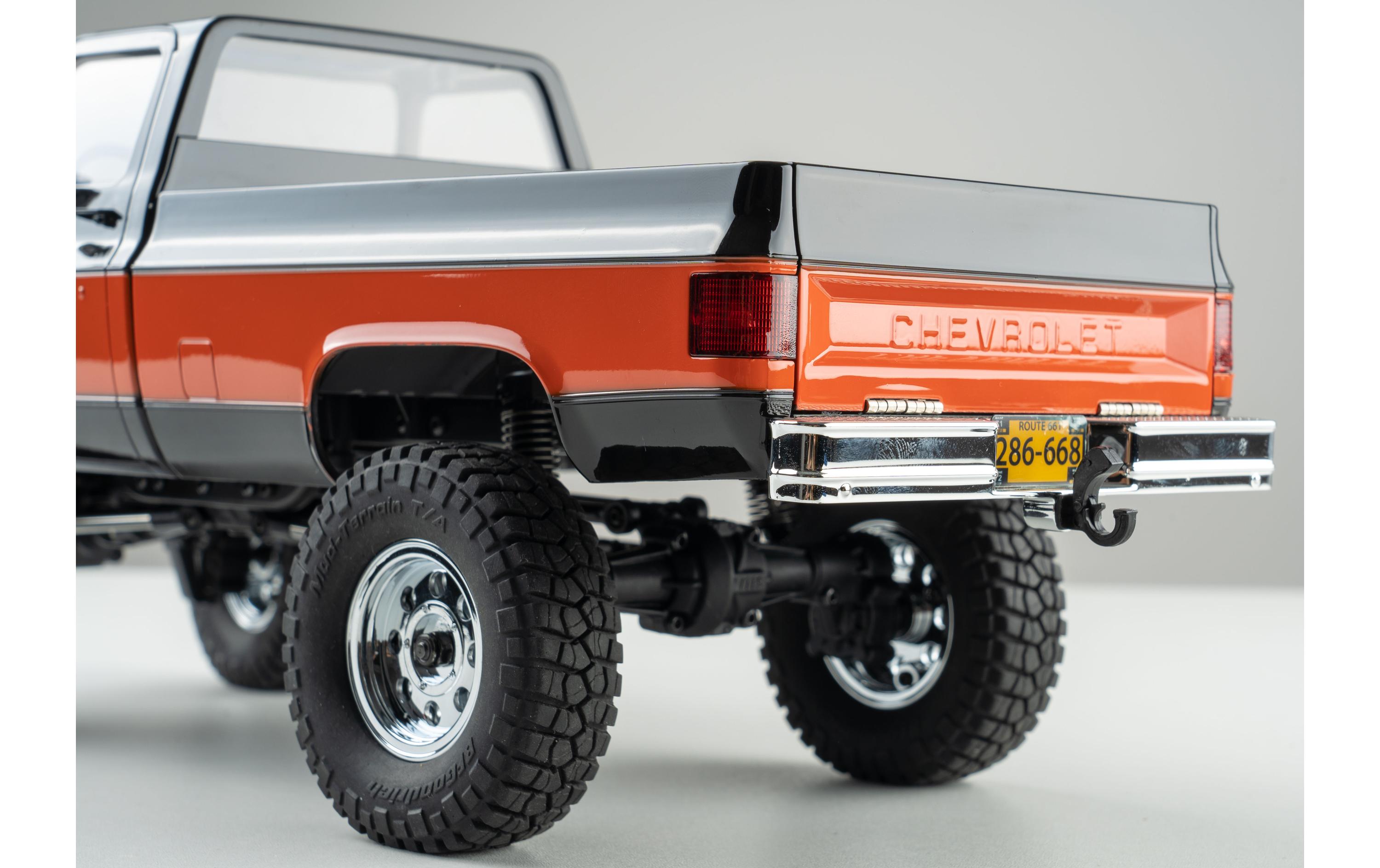 Scale Crawler FCX18 Chevrolet K10 Schwarz, RTR, 1:18<br>Mini Rock Crawler mit detaillierter Chevy K10 Pick-Up Karosserie und 2-Gang Getriebe
