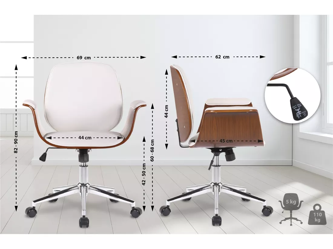 Chaise de bureau - Bois & Métal - Noyer / Blanc - Kemberg
