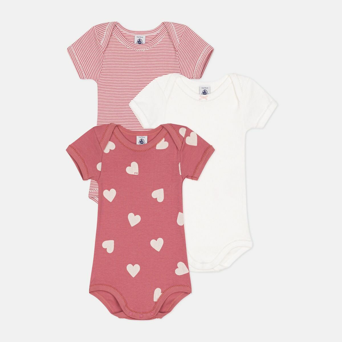 PETIT BATEAU<br>Conjunto de 3 bodies de manga curta