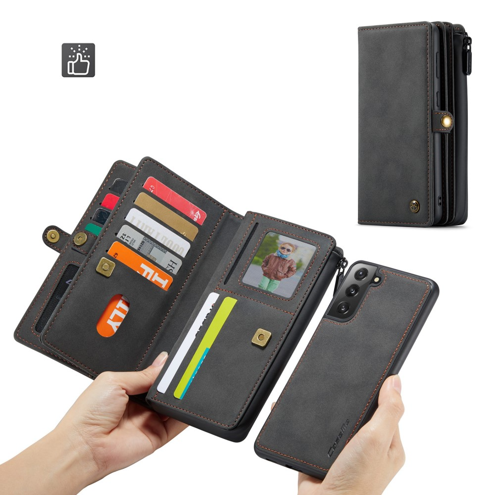 Samsung Galaxy S21 FE 5G 3in1 Leder Tasche   Magnet Hardcase Karten Etui - Schwarz