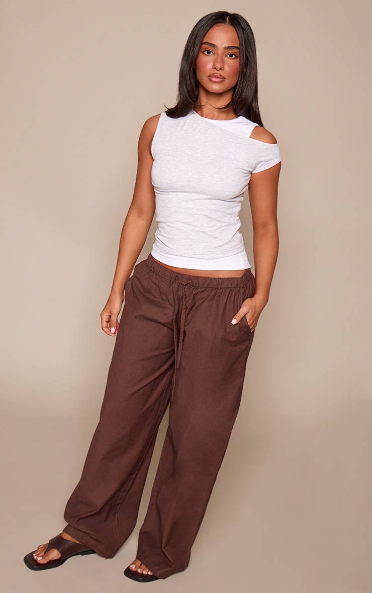 Gris Chiné Haut Petite Asymétrique À Manches Courtes Double Couche Contrastée
