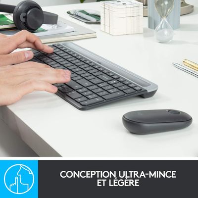 Logitech MK470 - Ensemble clavier et souris sans fil - ultra fin - Azerty - graphite