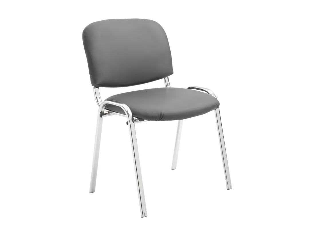 Chaise de salle à manger - Similicuir & Métal chromé - Gris - Ken
