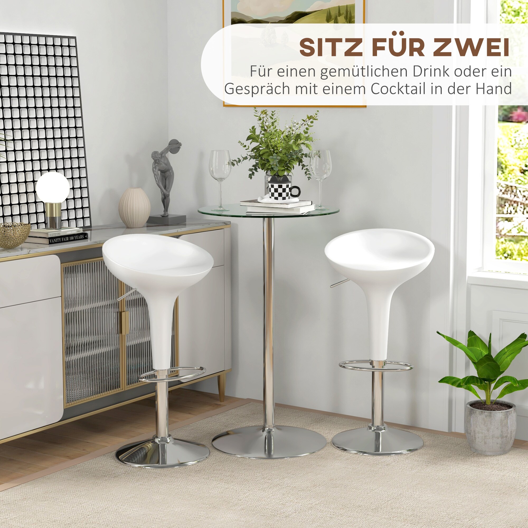 HOMCOM Bartisch mit rutschfesten Fußpad transparent Ø60 x 102H cm