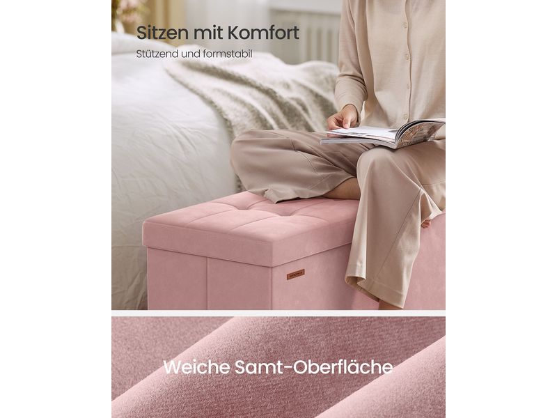 Songmics Sitztruhe Ottomane 110 x 40 cm, Rosa Sitzbank mit Stauraum