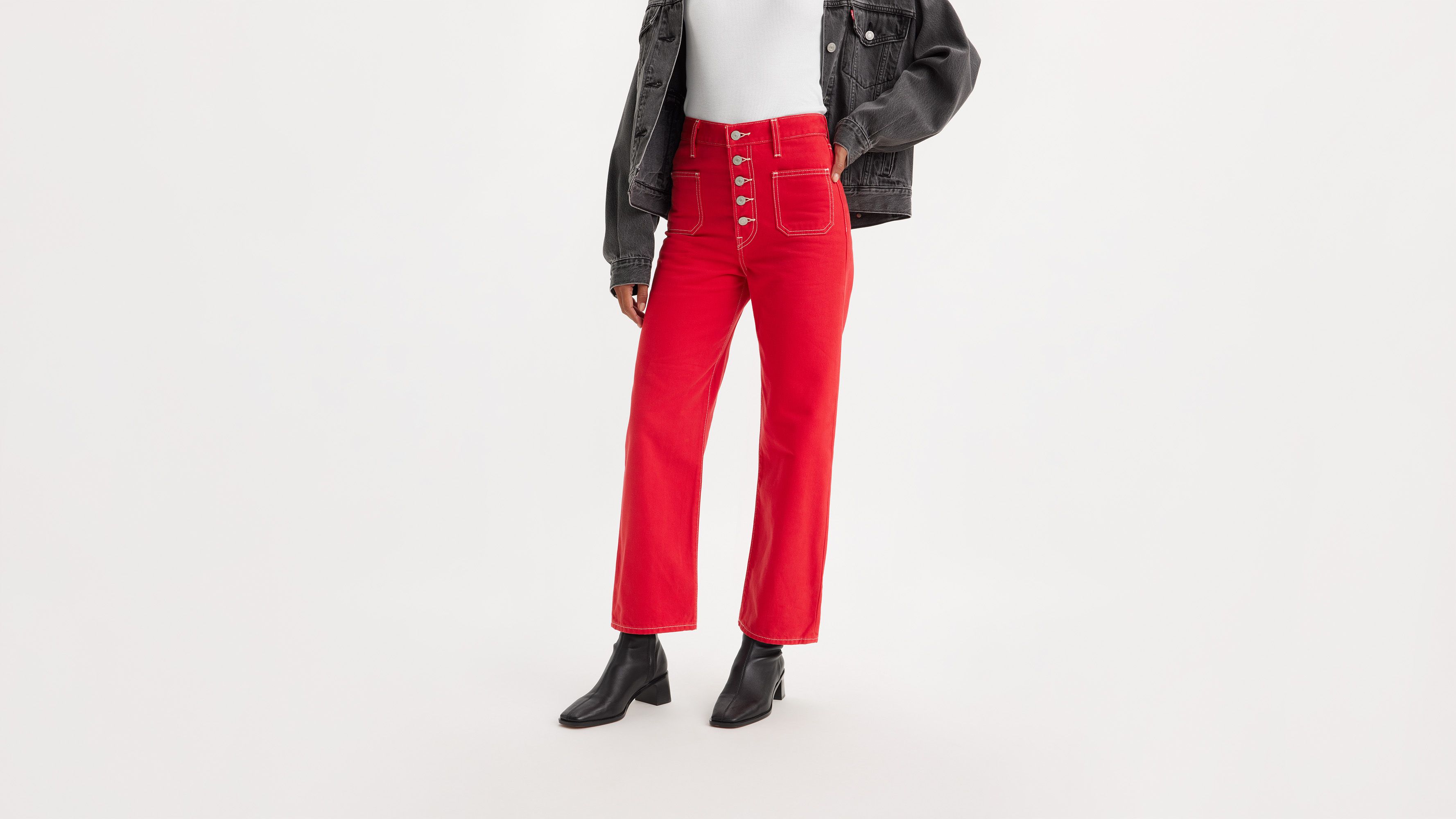 Jean Ribcage poche plaquée Straight - Script Red - Rouge