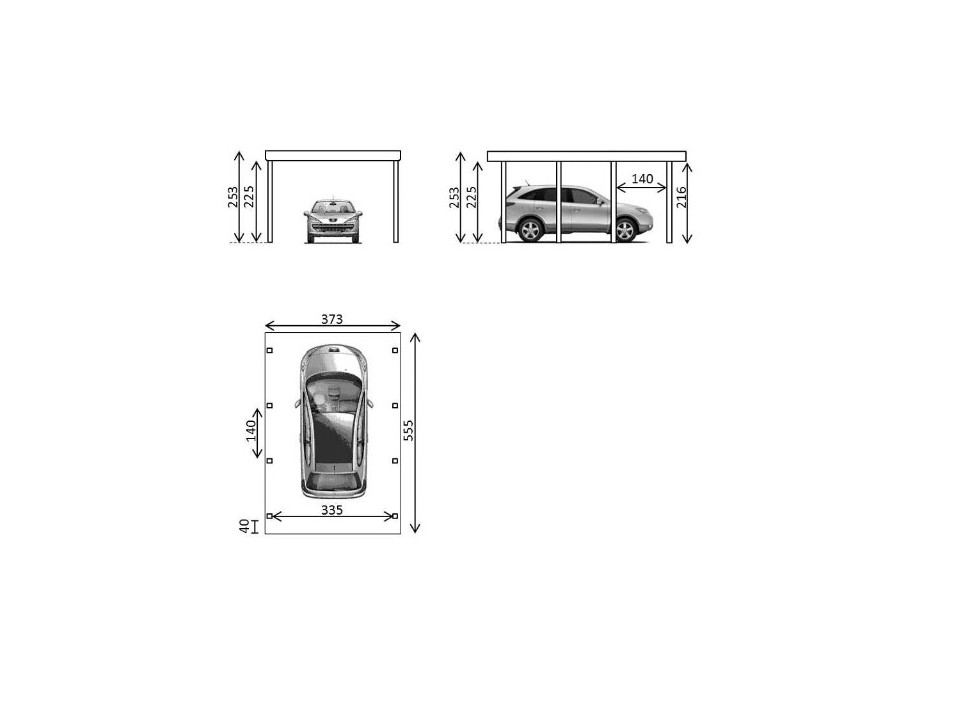 Carport bois castellane - 373x555 - panneau latéral intégré - toiture en bois + feutre bitumeux - abri 1 voiture
