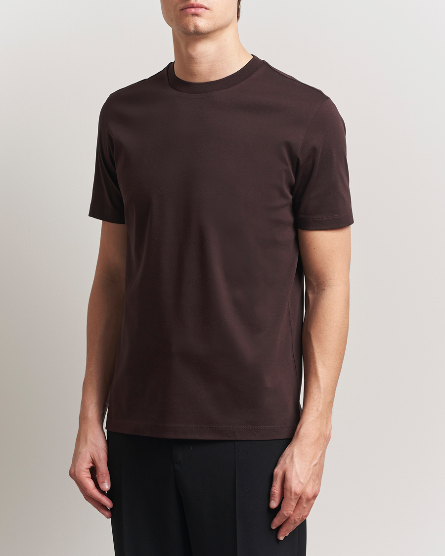 BOSS CAMEL Tesar Cotton Knitted T-Shirt Dark Brown