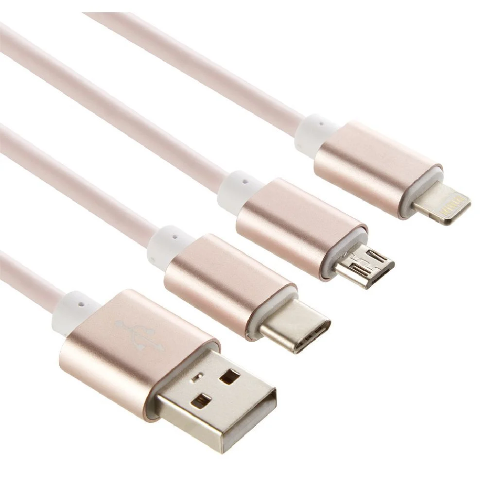 Câble USB 3 en 1 avec connecteurs USB-C/micro USB/Lightning