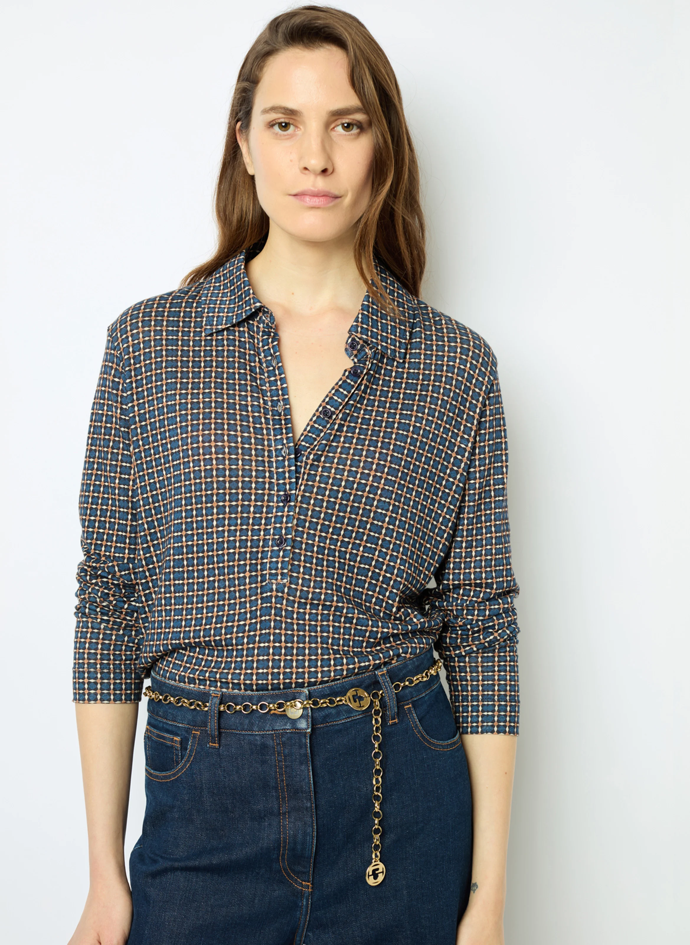 AUDE - Polo en coton mélangé | Bleu