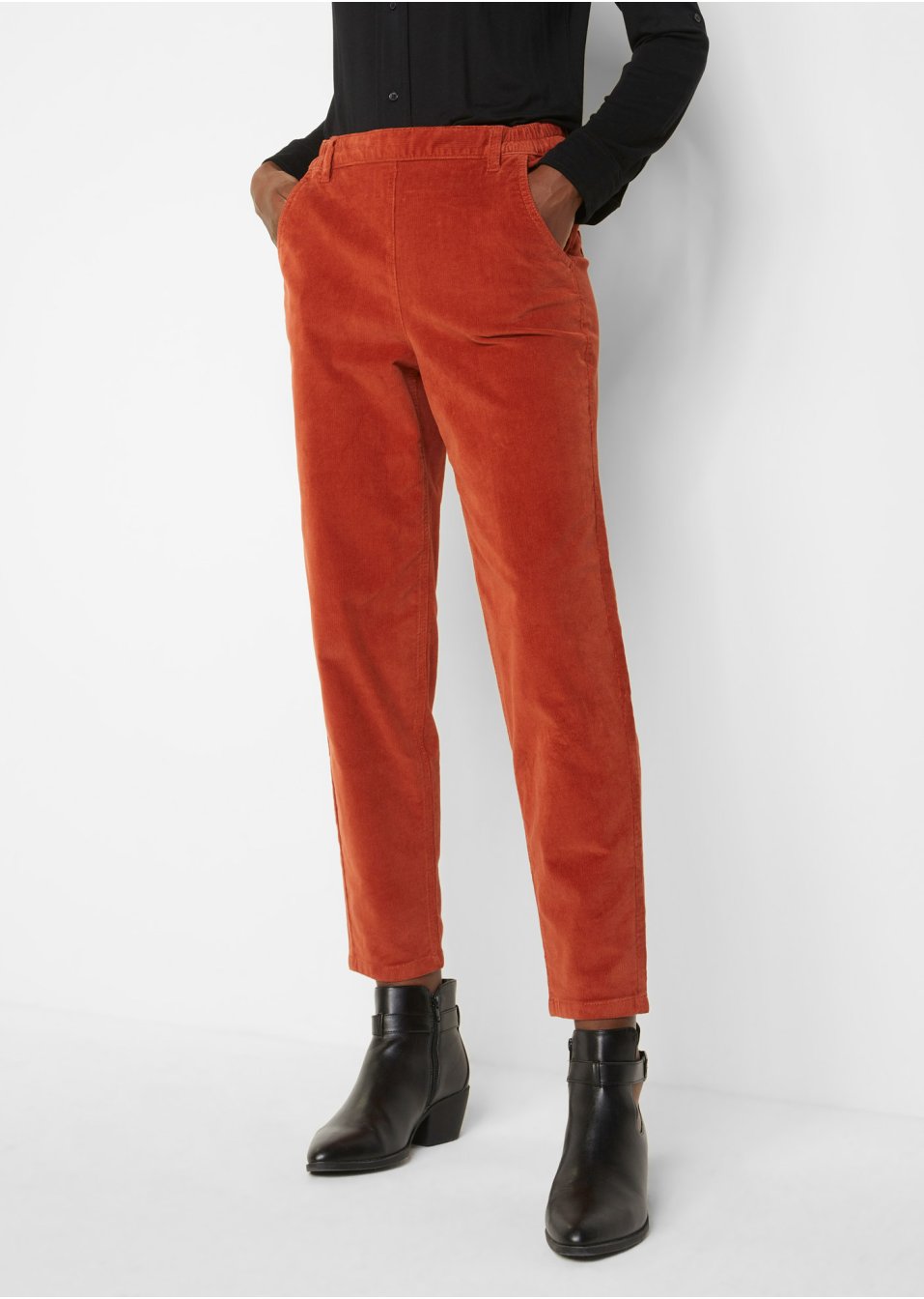 Pantalon en velours côtelé avec taille haute confortable, longueur cheville