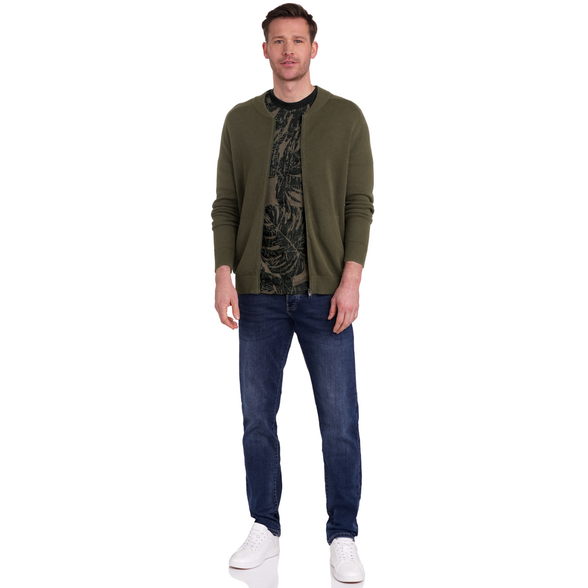 VanVaan Herren Strickjacke mit Reißverschluss dunkeloliv