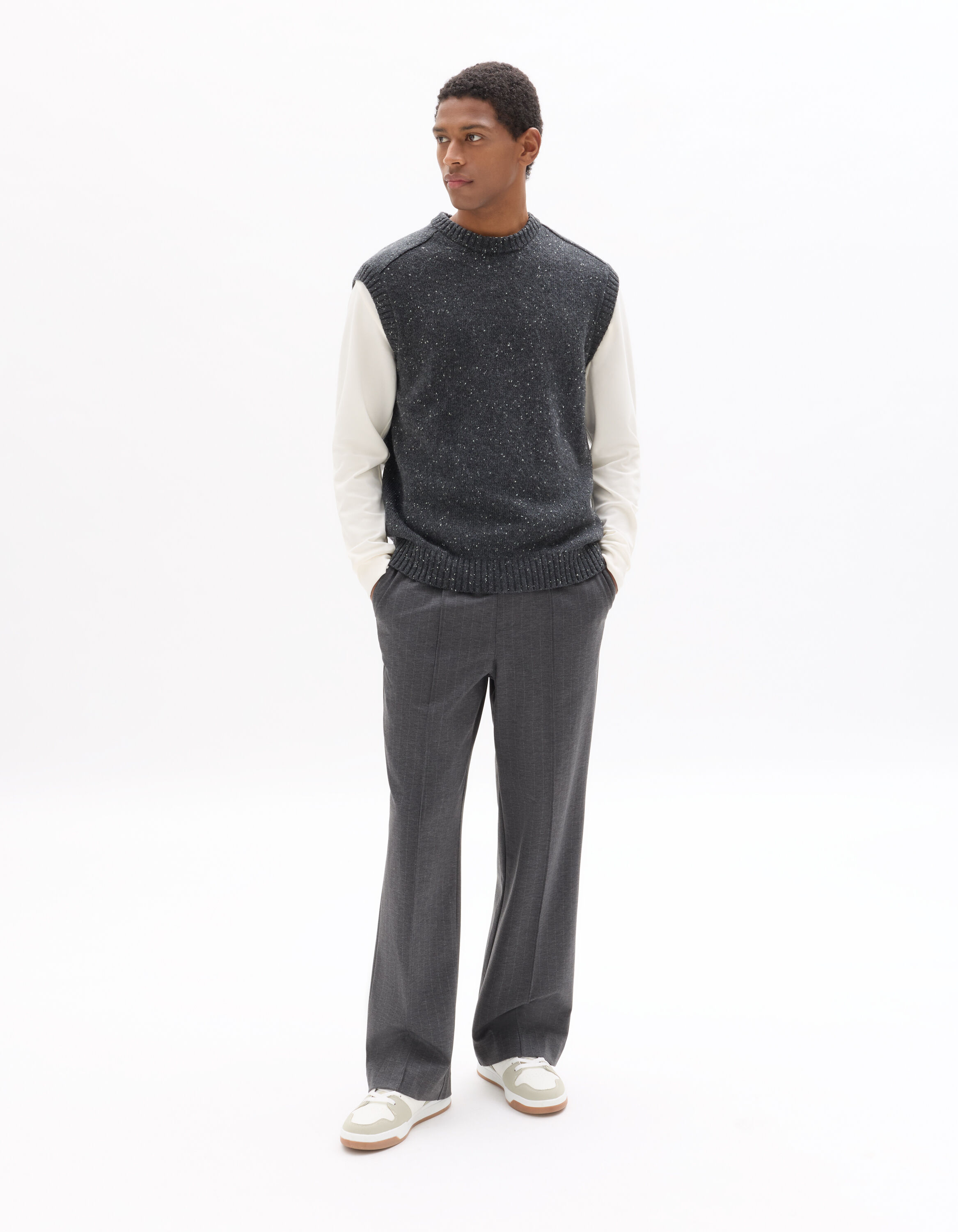 Pantalon 24H loose rayé stretch - anthracite