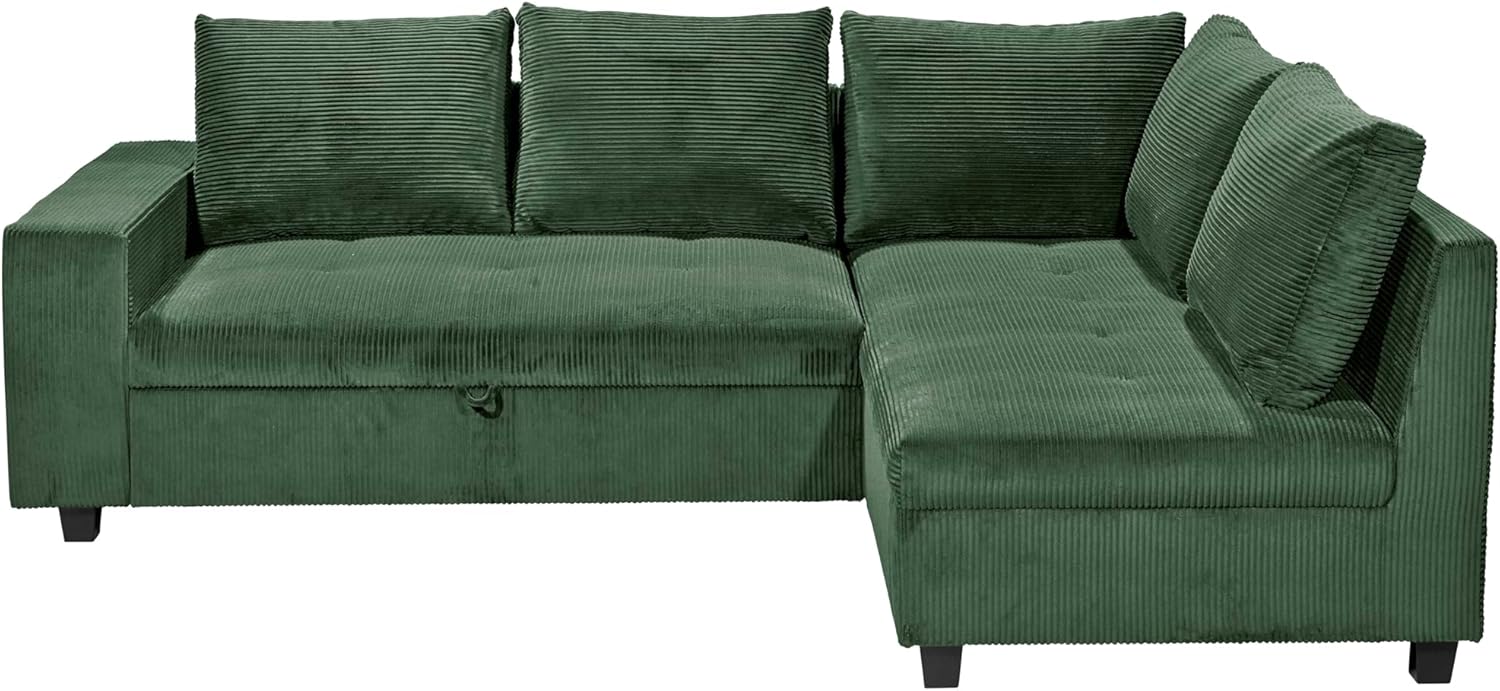 Ecksofa L-Form aus Cordstoff mit Schlaffunktion, grün (Wintermoss) – Liegefläche 147 × 207 cm, Breite 243 cm, Sitzhöhe 45 cm, Modell MIRA