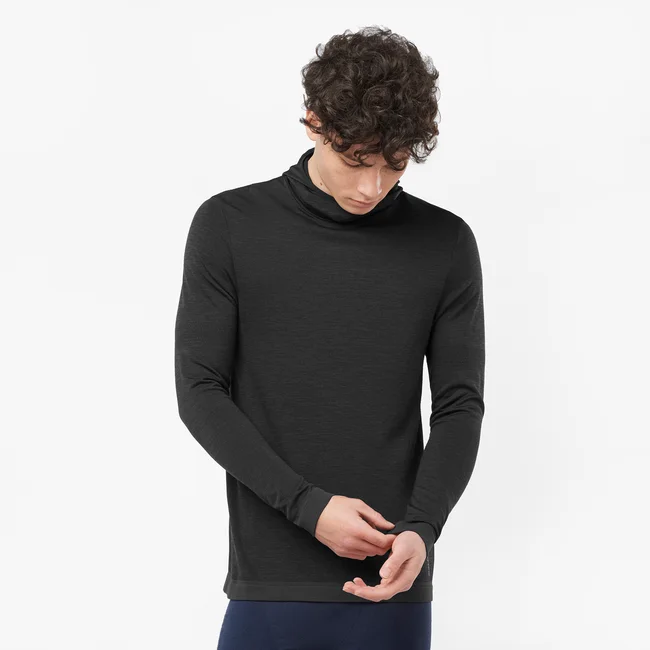 ESSENTIAL WOOL  Première couche à manches longues pour homme DEEPBLACK