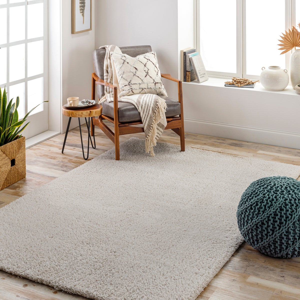 Modern hoogpolig shaggy vloerkleed, beige, 160x213 cm, CLAIRE