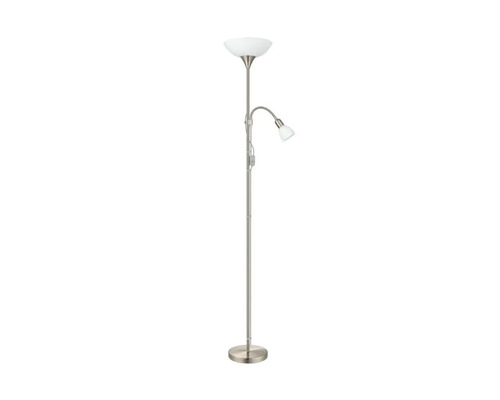 Staande lamp, 2-lichts, H 178 cm, UP nikkel/mat/wit