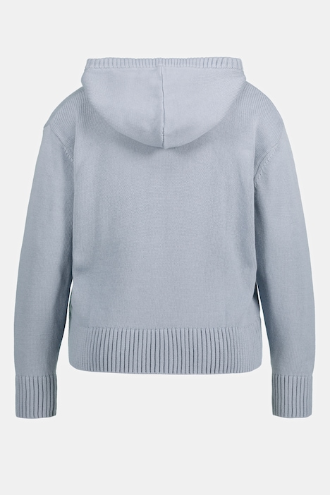 Strickjacke, kurzer Boxy-Schnitt, Kapuze, Biobaumwolle
