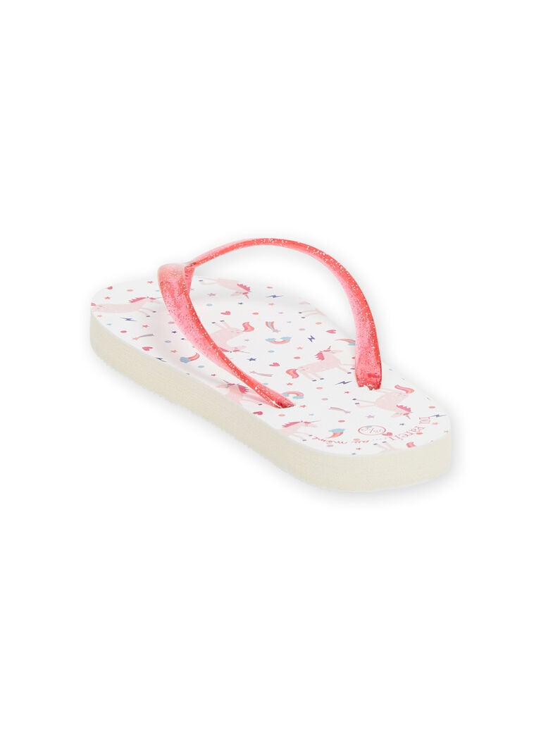 Tongs blanches et roses à imprimé licorne et fantaisie enfant fille