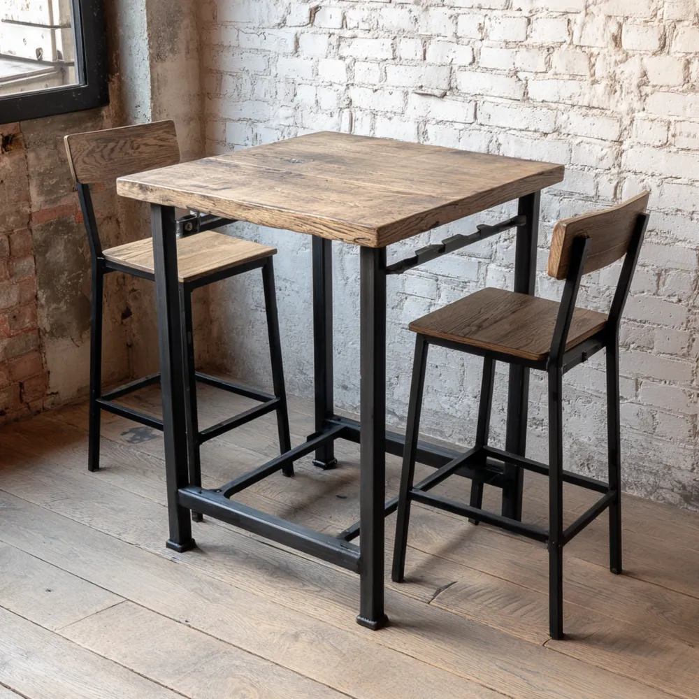 Bar-Set Holz-Metall 70x70x100 cm - Natur - Industrieller Stil