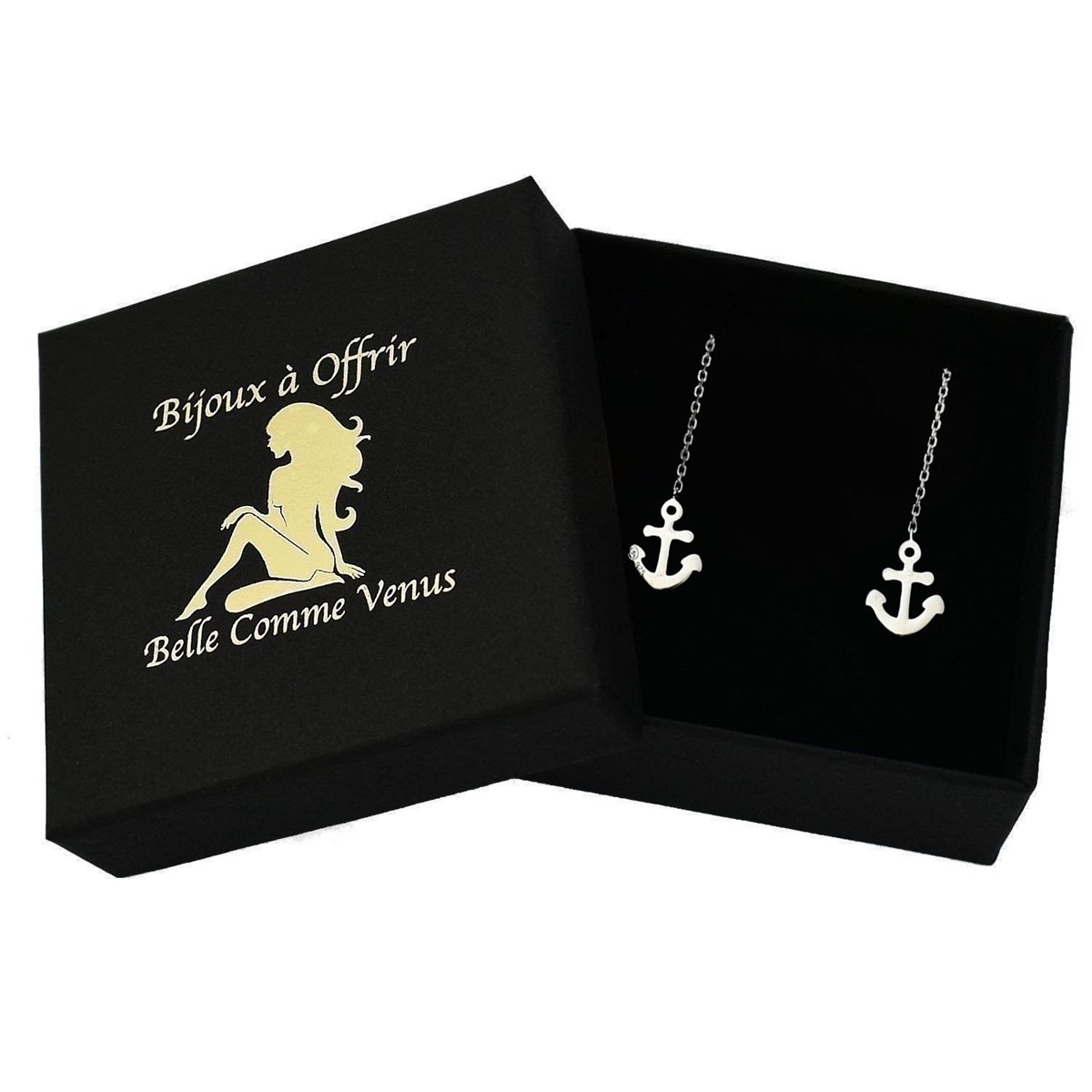 Boucles d'oreilles ancre marine traversantes chaînes pendantes Argent 925 Rhodié