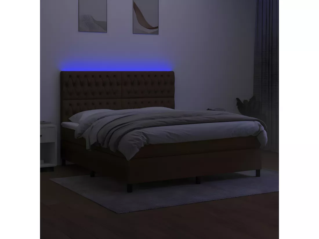 Sommier tapissier matelas et LED Marron foncé 160x200 cm Tissu