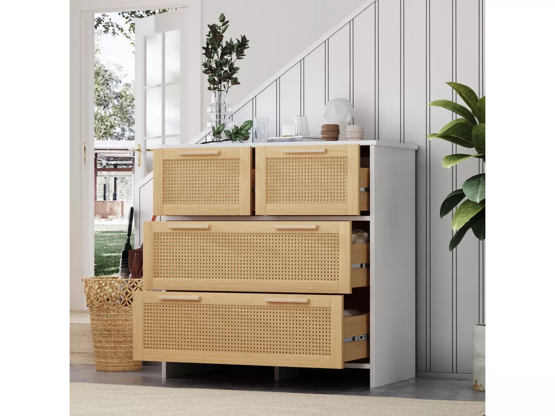 Meuble en rotin de haute qualité à 4 tiroirs, meuble de rangement, dimensions : L80/H80/D38cm