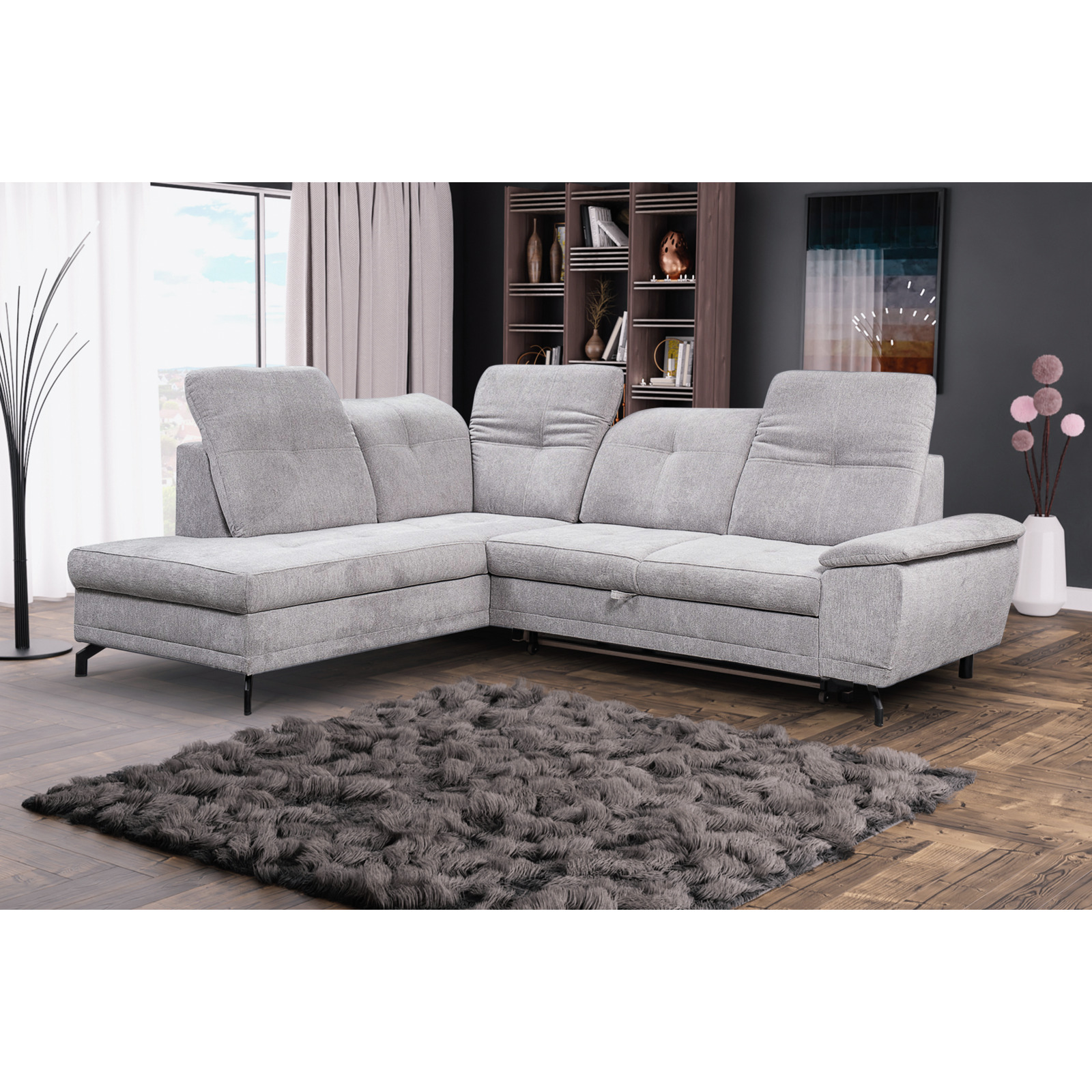Ecksofa Dream Stoff hellgrau, Ottomane links