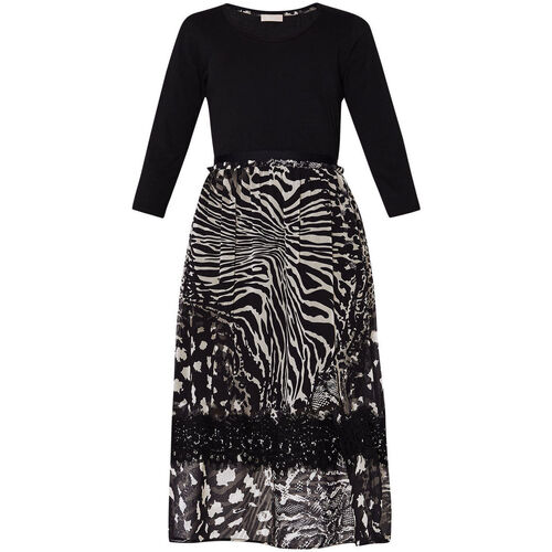 Liu Jo - Vestido negro con falda con estampado animal Negro