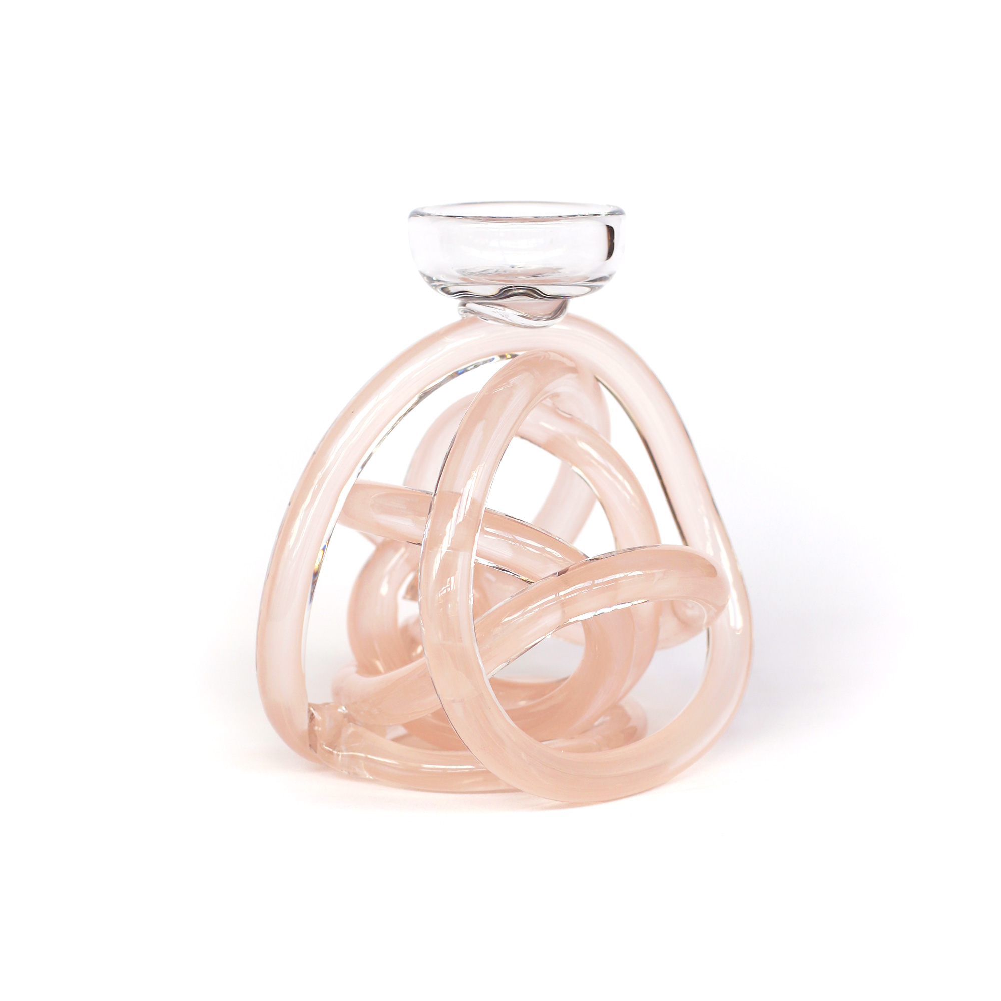Teelichthalter 'Knot' aus Glas, rosa, B 14 cm, H 15 cm, T 13 cm von fischer's lagerhaus