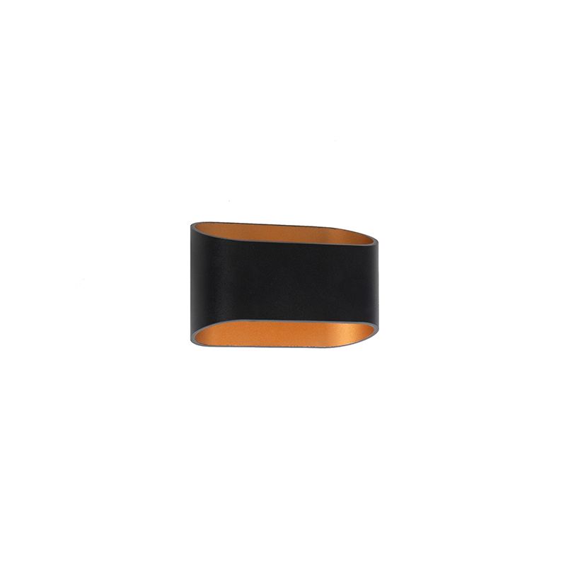 Moderne wandlamp zwart met gouden binnenkant ovaal - Alone