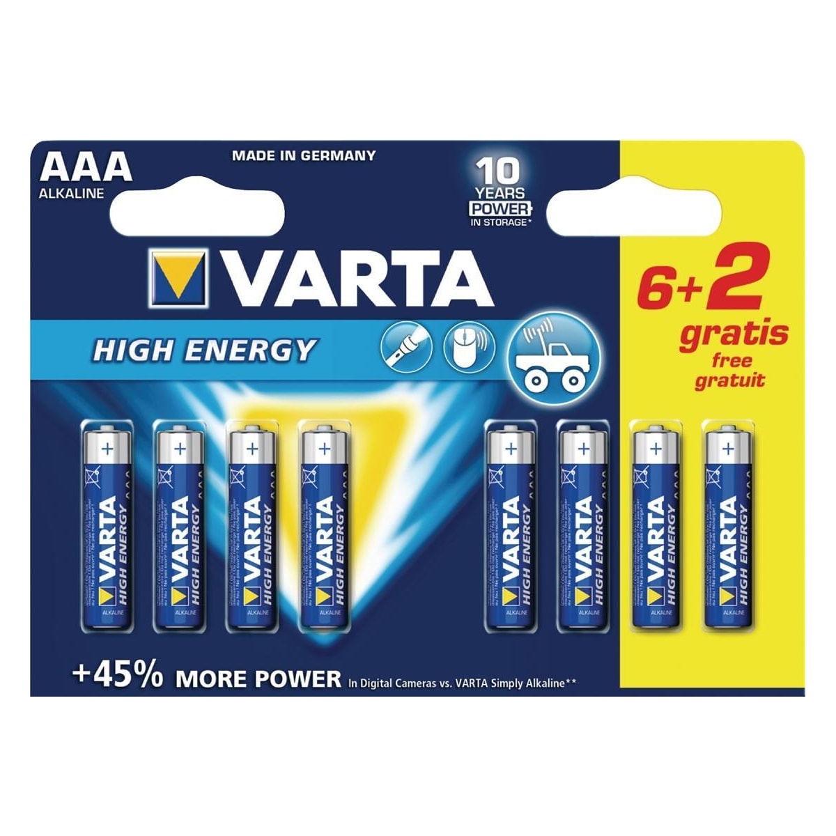 Varta Alkaline Batteri AAA 1.5 V High Energy 8-Promotional Blemme