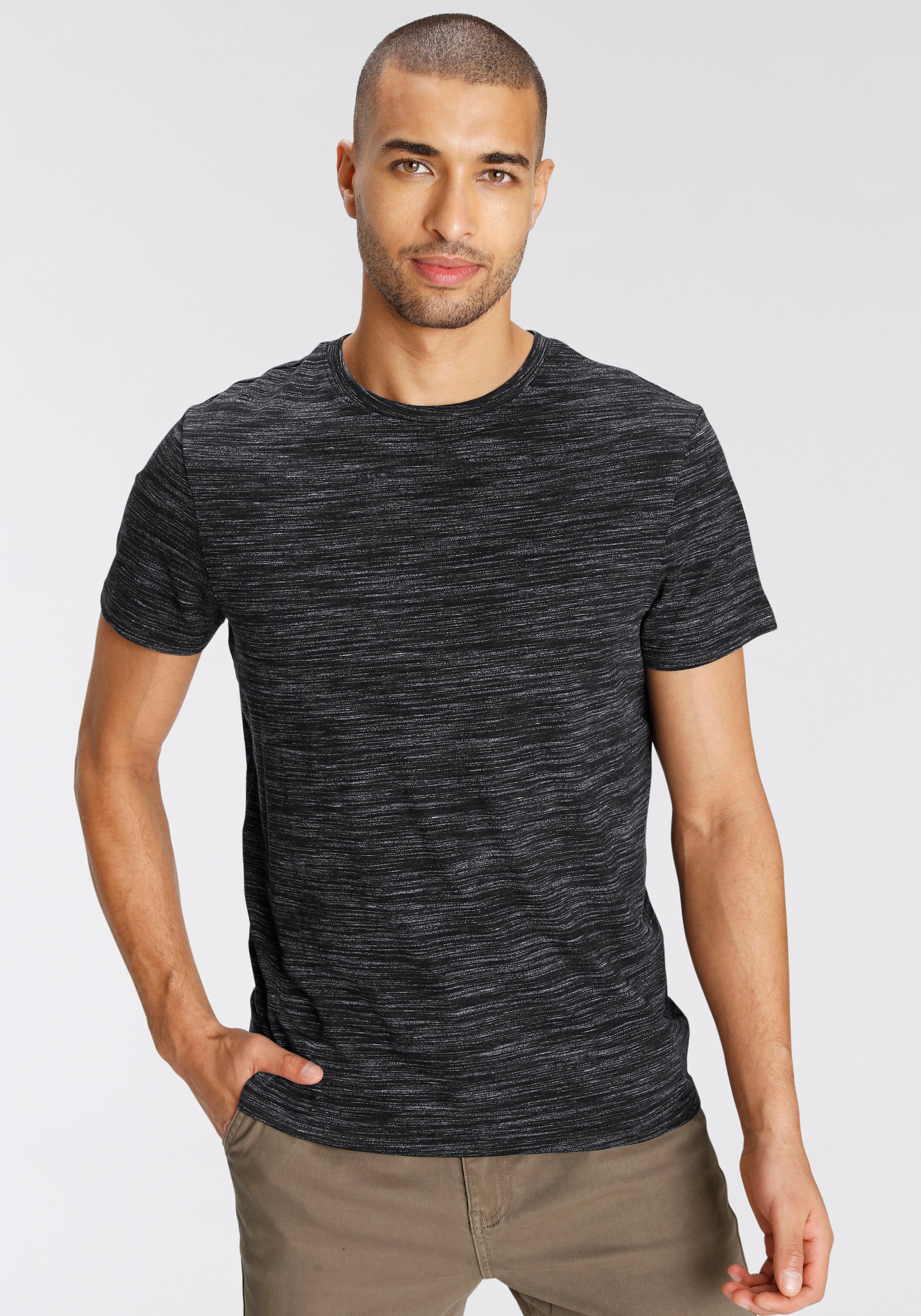 AJC T-Shirt , Kurzarm,  Regular Fit,  meliert,  Rundhalsausschnitt