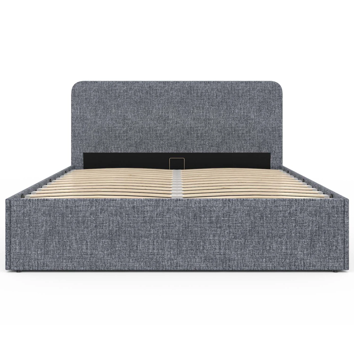 Lit coffre double NORFOLK avec tête de lit et sommier 140 x 190 cm tissu gris anthracite