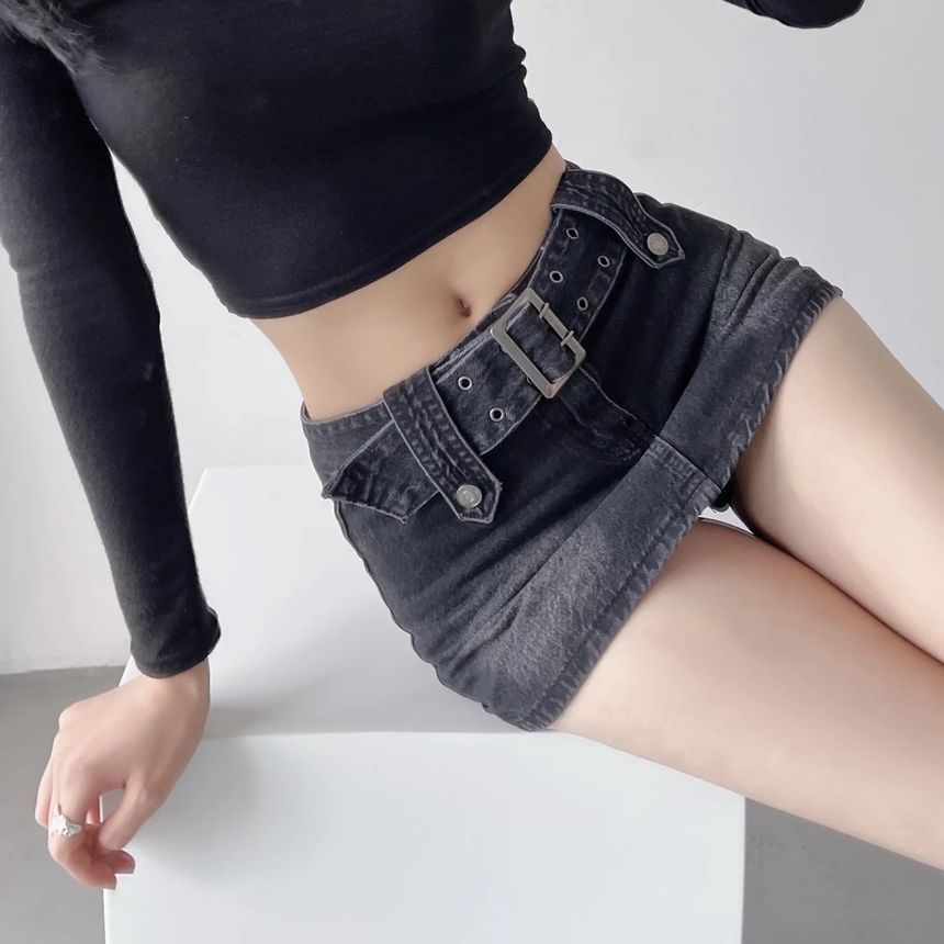 Opuscule - Lage denim kokerrok met riem