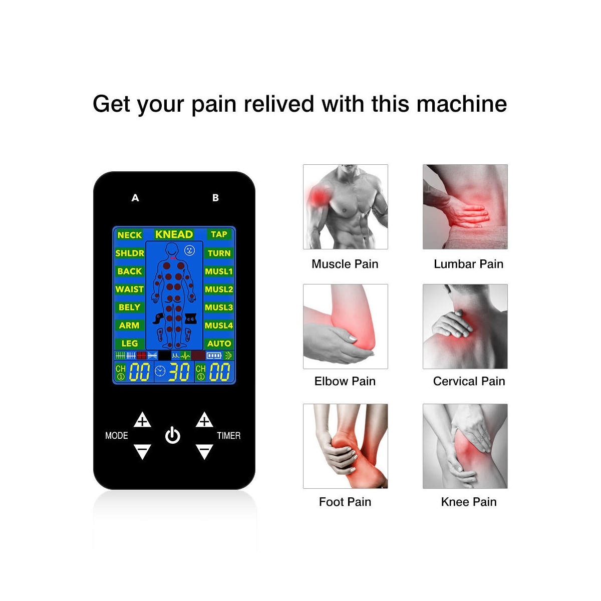 TENS muskelstimulator med 15 massasjemoduser Sort
