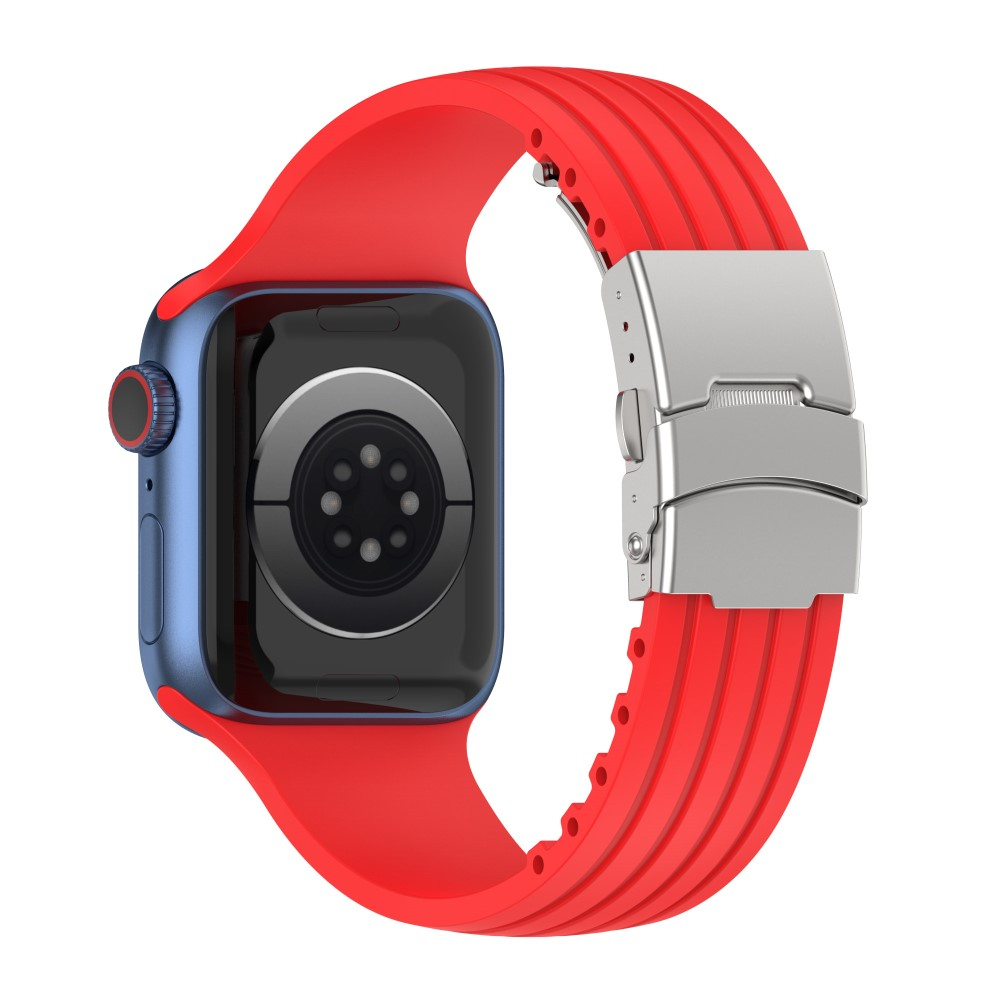 Apple Watch (49/46/45/44 mm) Ersatz Silikon Sport Armband mit Faltschliesse (Gelenkumfang: 180-220mm) - Rot