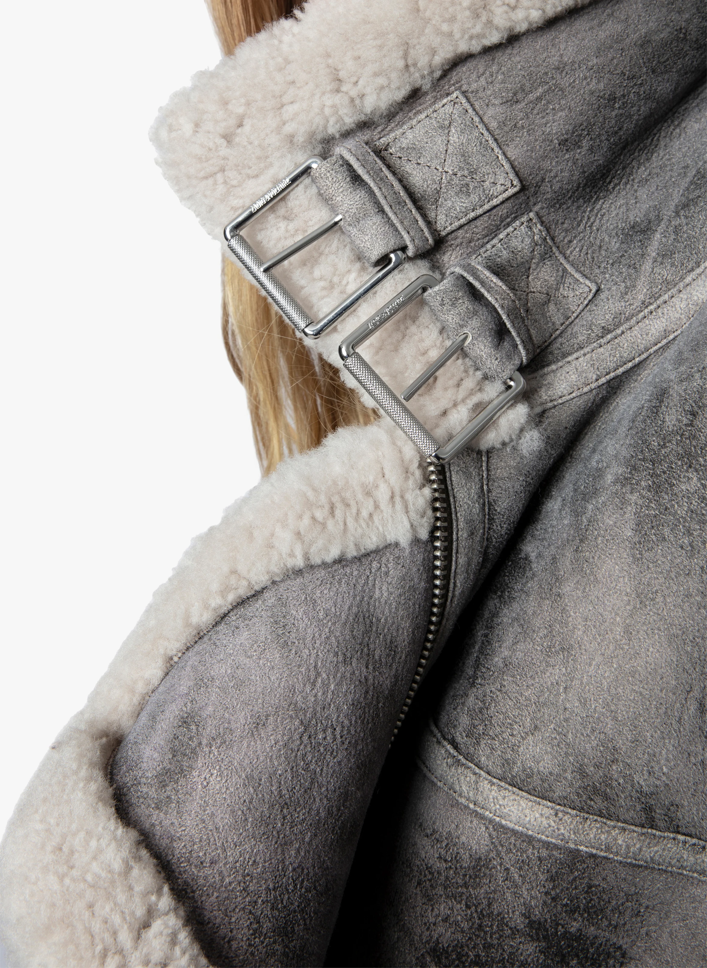 Veste en cuir fourrée | Gris