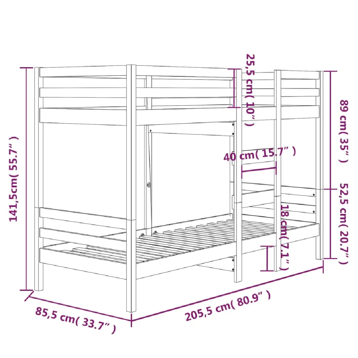 Vidaxl VIDA XL Lit superposé 80x200 cm - Bois de pin