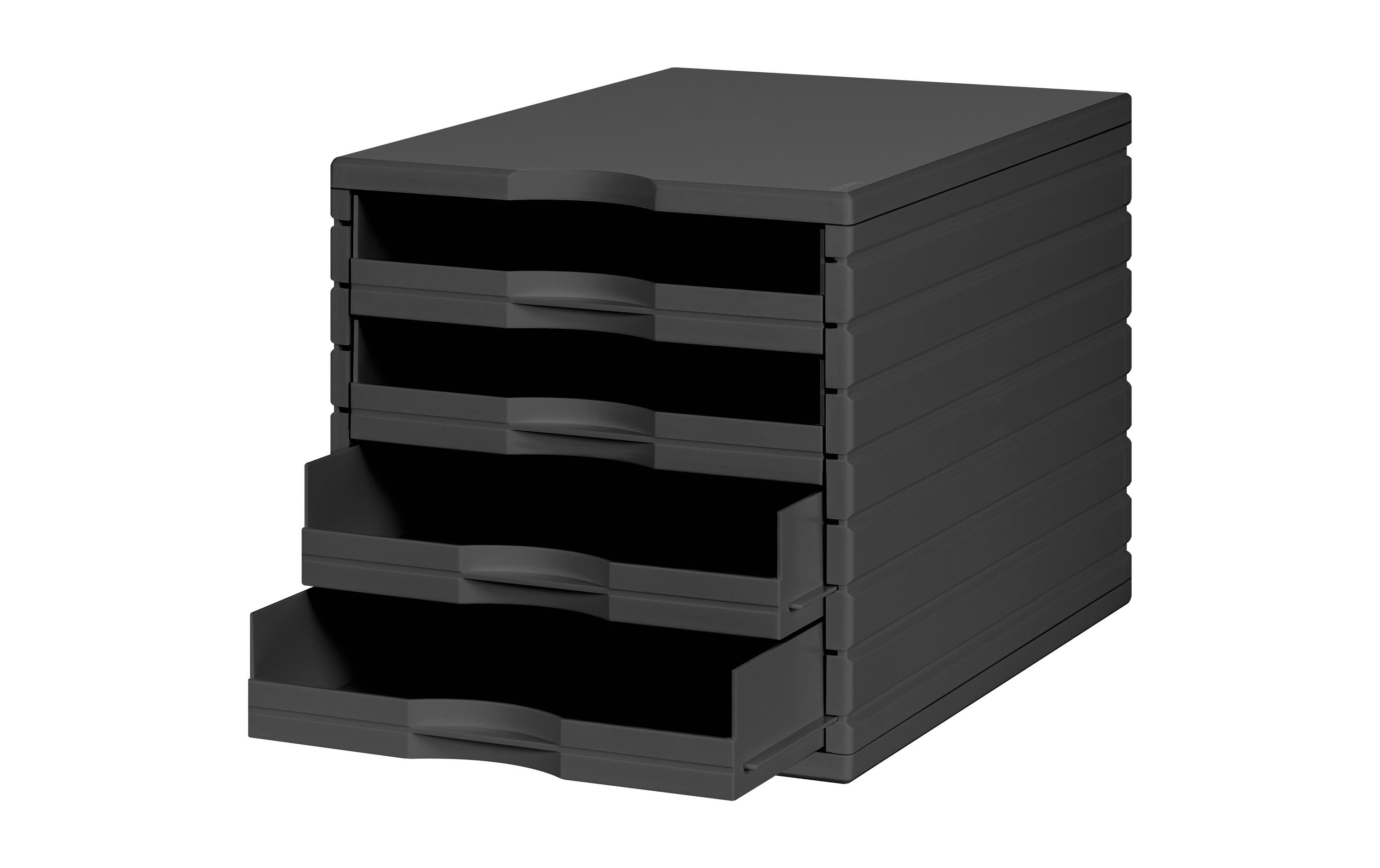 Schubladenbox Styrotop 4 Schubladen, SchwarzBox mit Schubladen für Ihre Dokumente