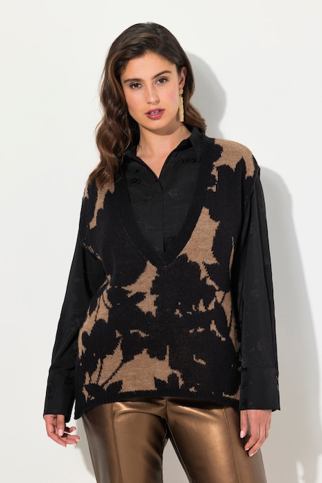 Pullunder, Jacquard-Muster, V-Ausschnitt, ärmellos