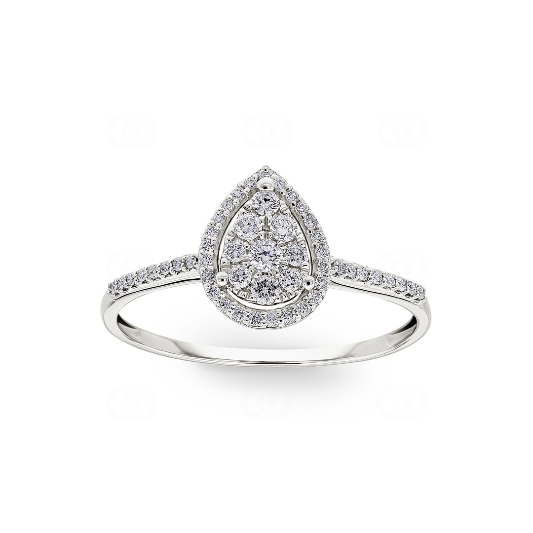 Damenring 750/18 K Weissgold Tropfen mit Diamanten 0.27 ct H/si