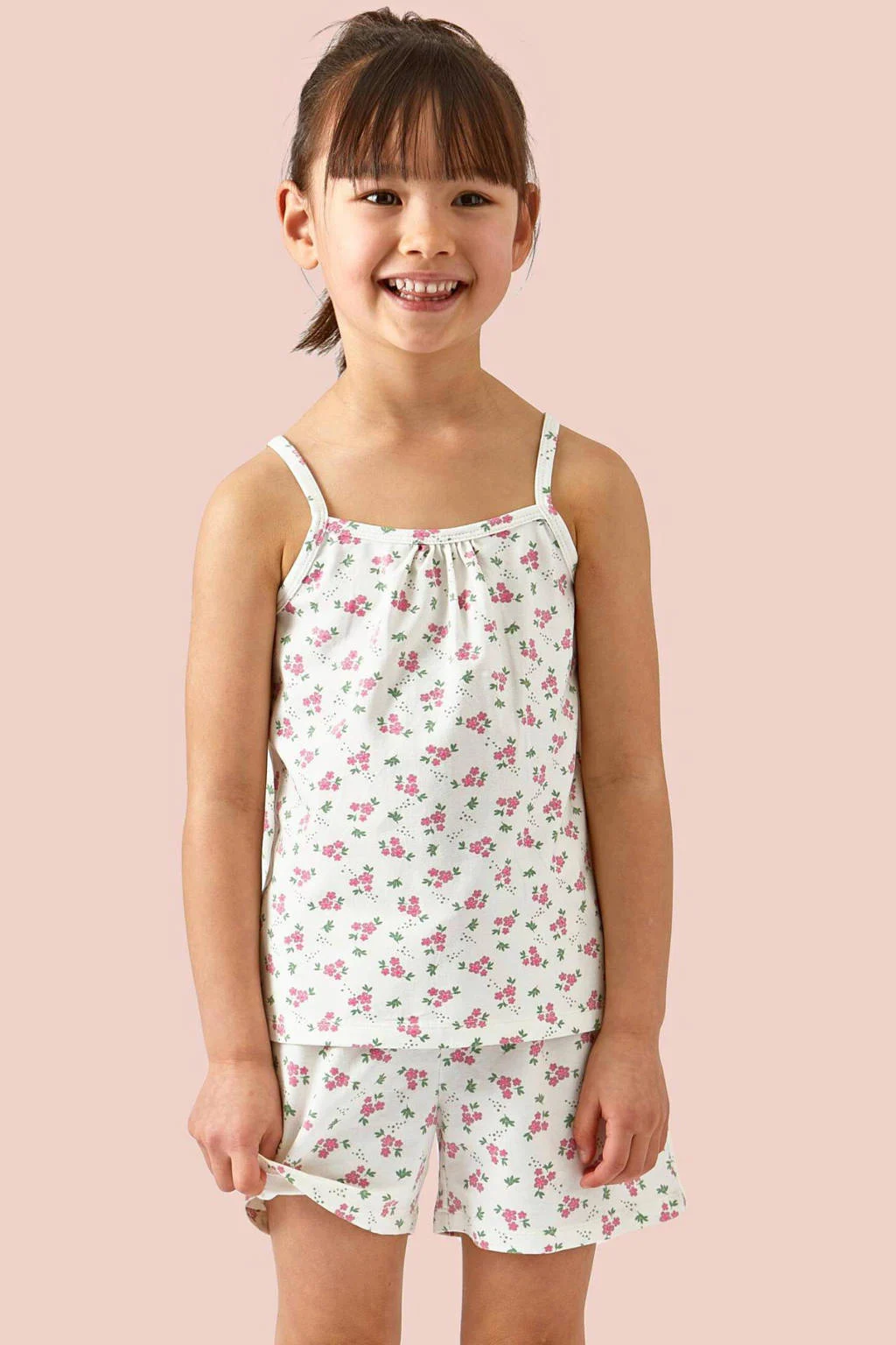 Little Label gebloemde shortama van katoen wit/roze